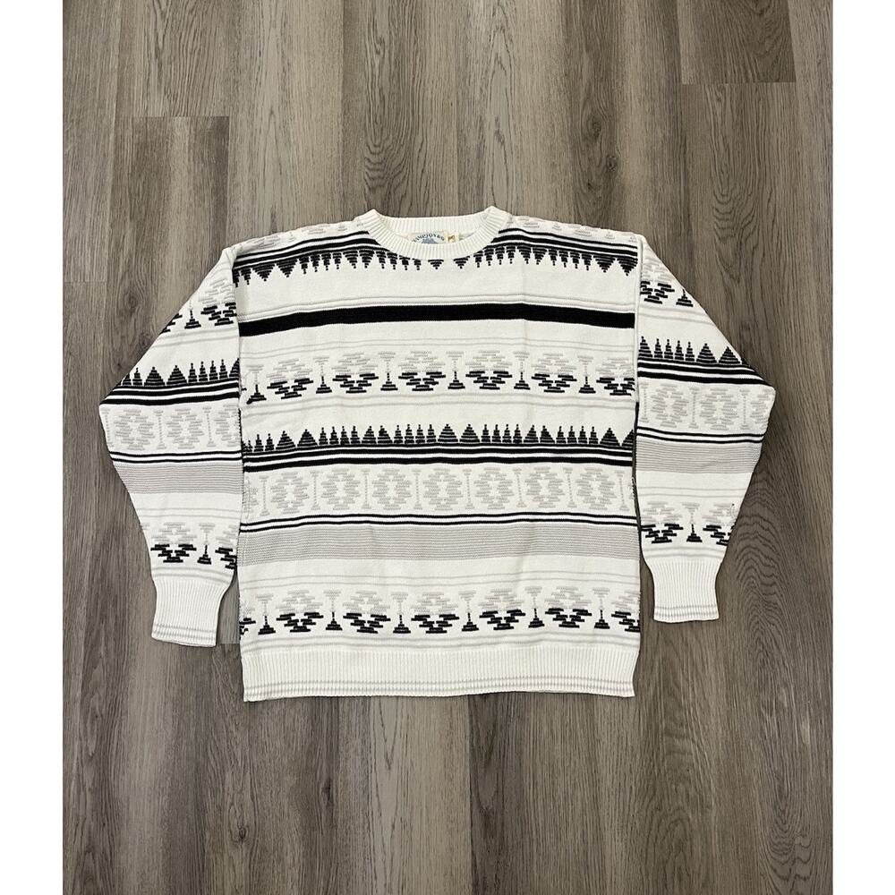 Vintage Hampton Bay Sweater Mens XL Cotton Knit Western Aztec 90s Made In USA